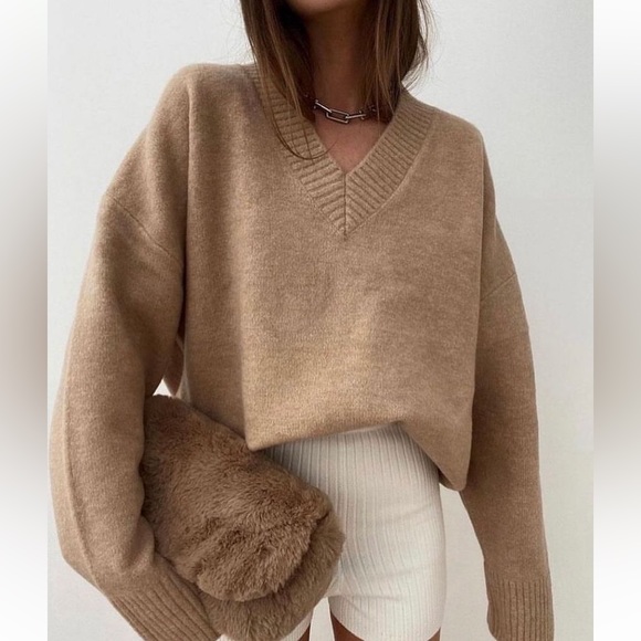 Last 1🔥 ZARA oversized soft knit wool blend v-neck sweater blogger favorite - Picture 3 of 6